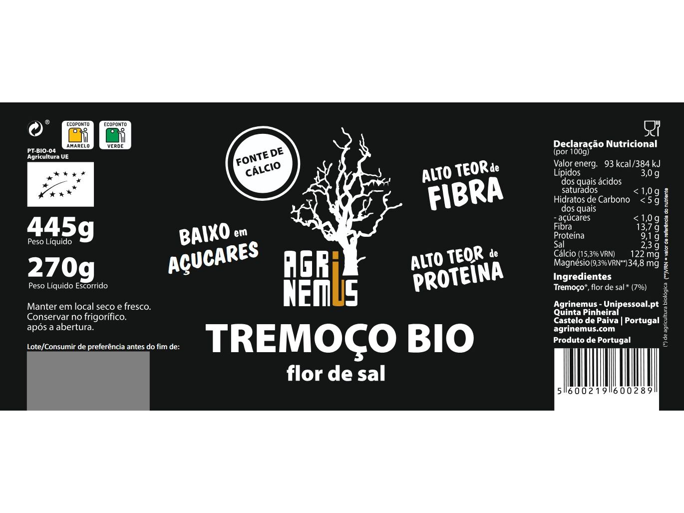 TREMO&Ccedil;O E FLOR DE SAL AGRINEMUS BIO 270G image number 1