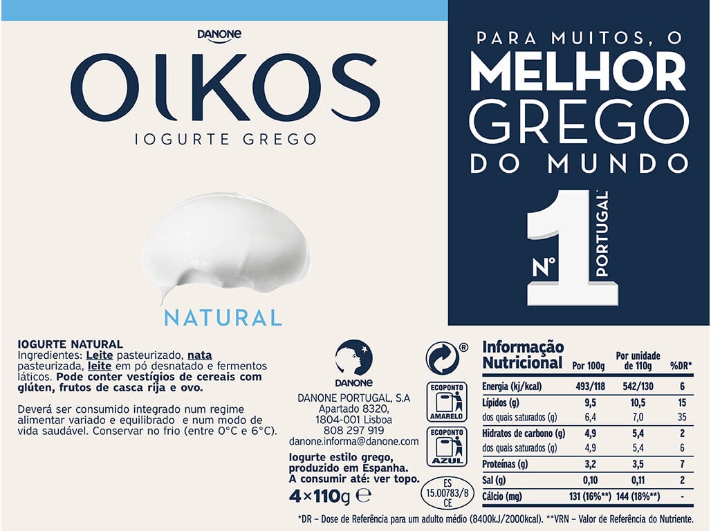 IOGURTE O&Icirc;KOS DANONE GREGO NATURAL 4X110G image number 1