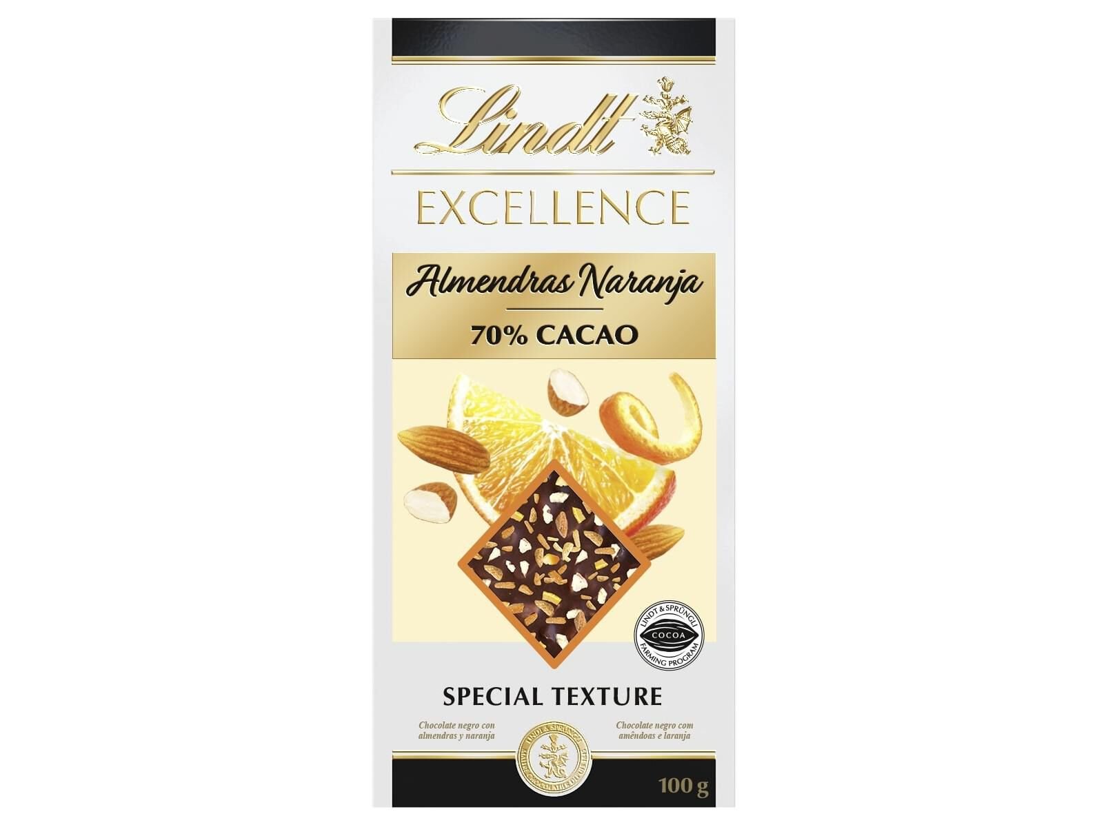 CHOCOLATE NEGRO LINDT EXCELLENCE LARANJA AMENDOA 100 G image number 0