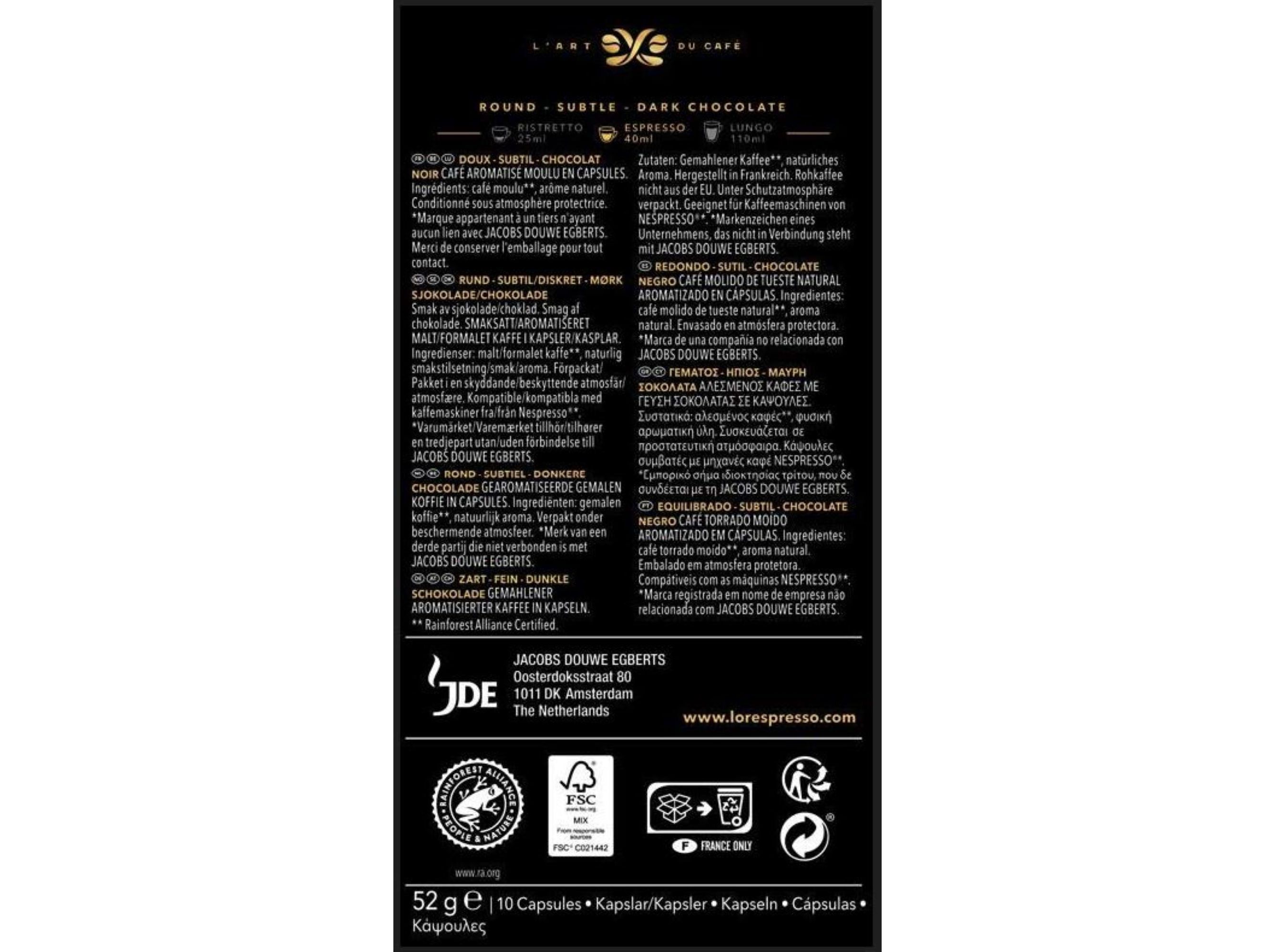 C&Aacute;PSULAS DE CAF&Eacute; L'OR CHOCOLATE COMP SIST NSP 10 UN image number 1