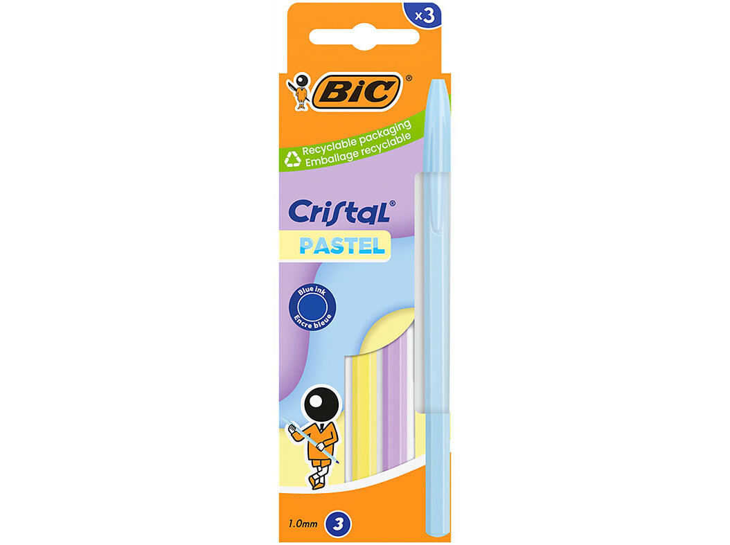 ESFEROGR&Aacute;FICA CRISTAL BIC AZUL CORES PASTEL 3 UNIDADES