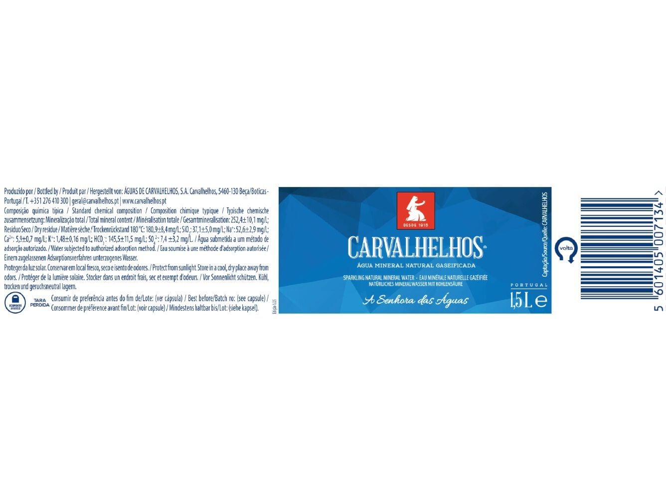 &Aacute;GUA C/G&Aacute;S CARVALHELHOS 1.5 L (SDR) image number 1
