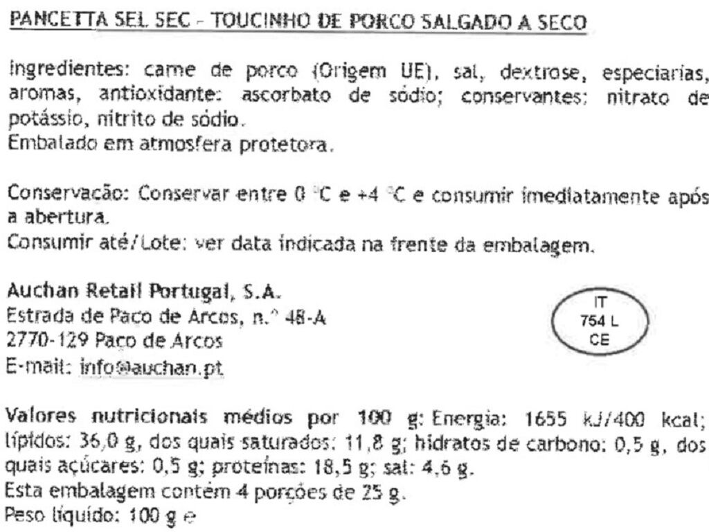 PANCETTA AUCHAN 12 FATIAS 100G image number 1