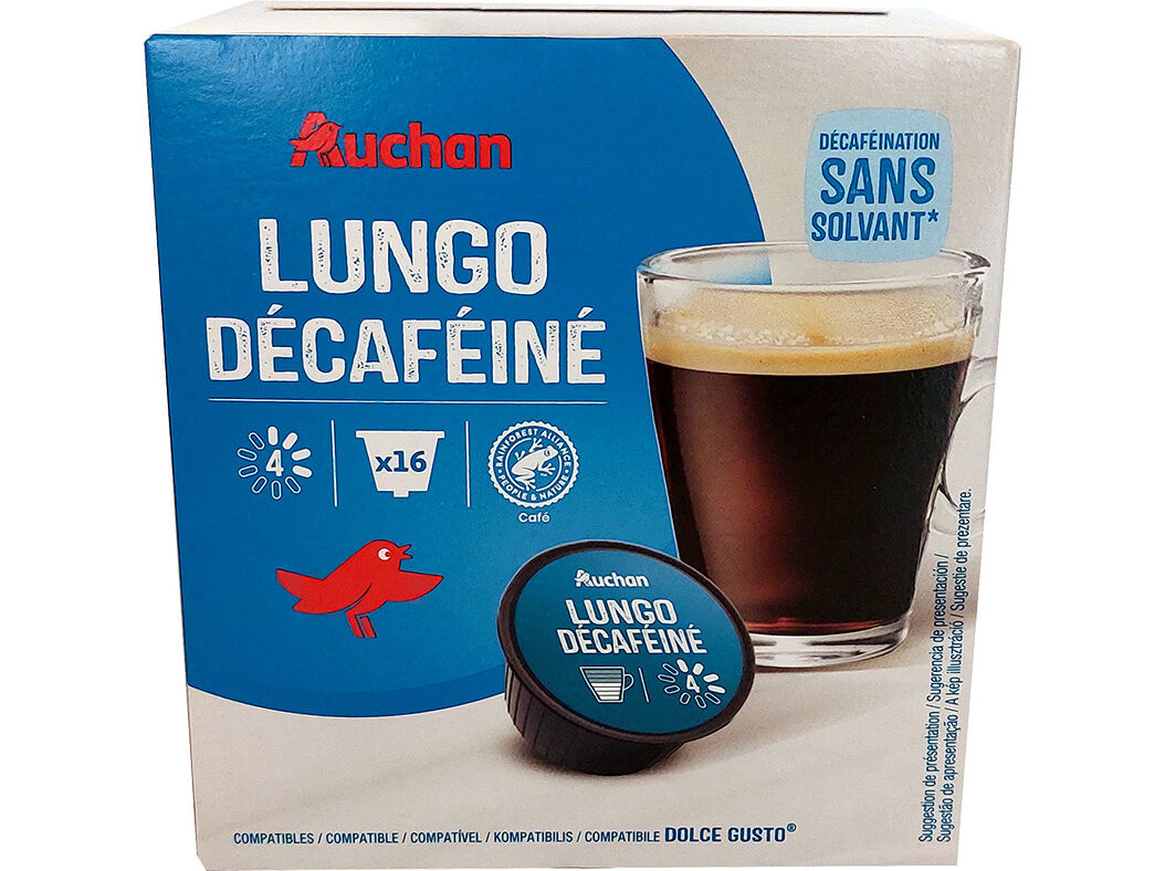 C&Aacute;PSULAS CAF&Eacute; DG AUCHAN DESCAFEINADO LUNGO INT.4 16UN