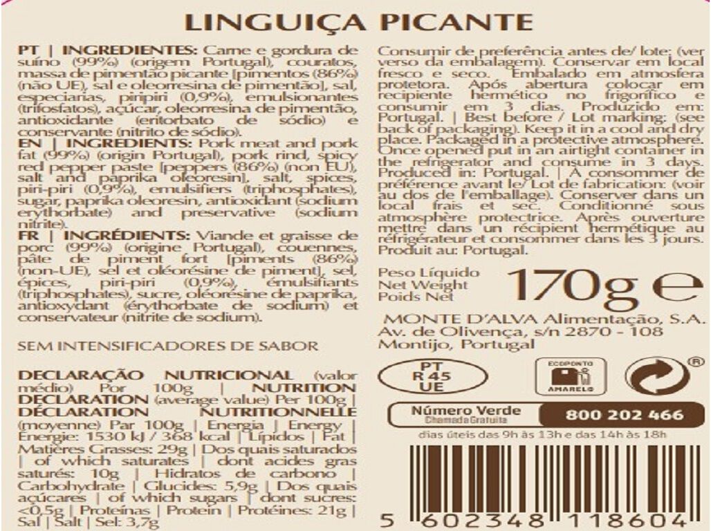 LINGUI&Ccedil;A PICANTE DAMATA 170 G image number 1
