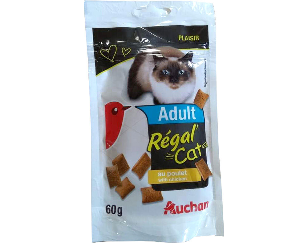 SNACKS PARA GATO AUCHAN ADULTO R&Eacute;GAL' CAT COM FRANGO 60G