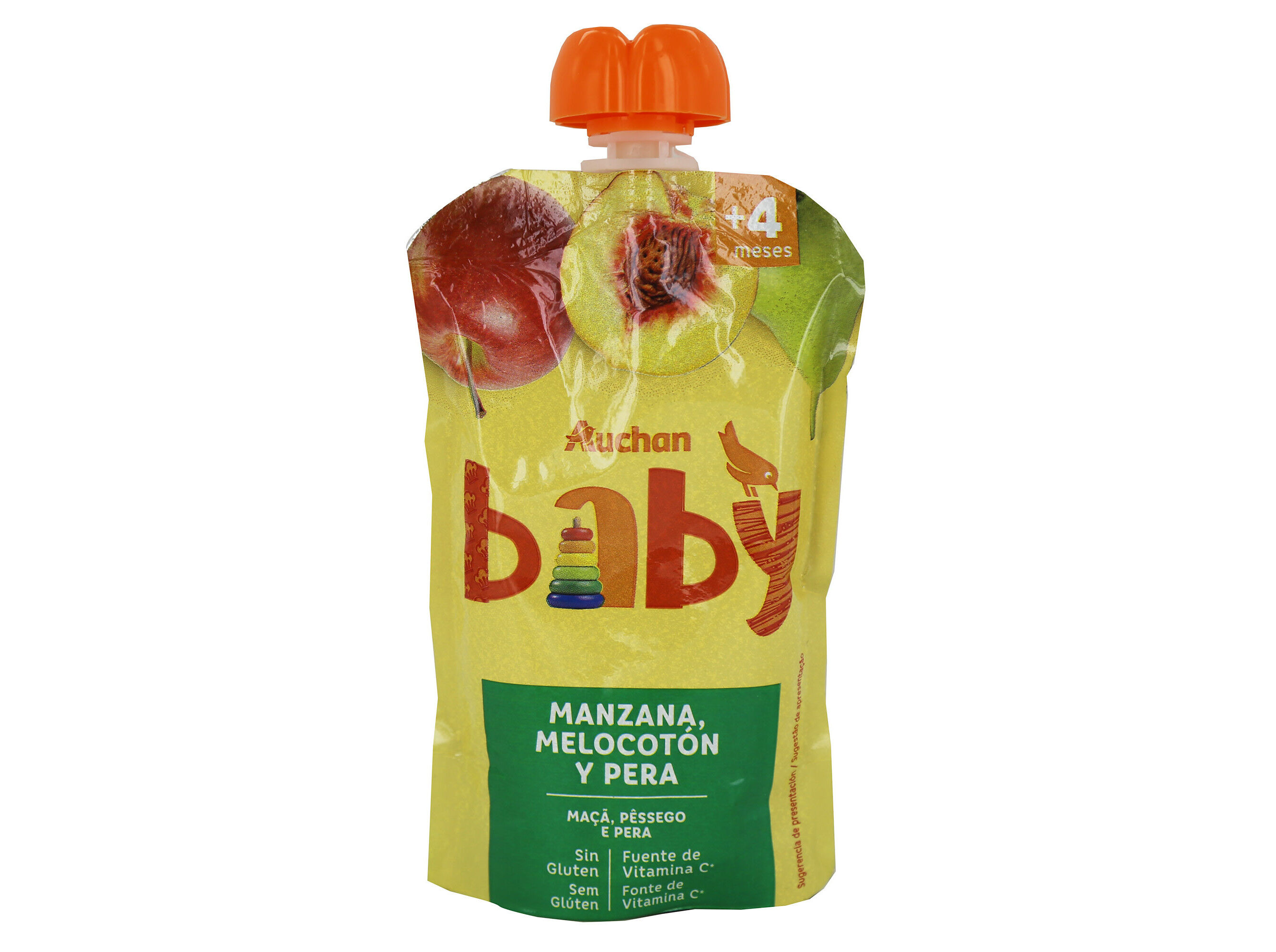 SAQUETA FRUTA AUCHAN BABY MA&Ccedil;&Atilde; P&Ecirc;SSEGO P&Ecirc;RA SEM GL&Uacute;TEN 120G