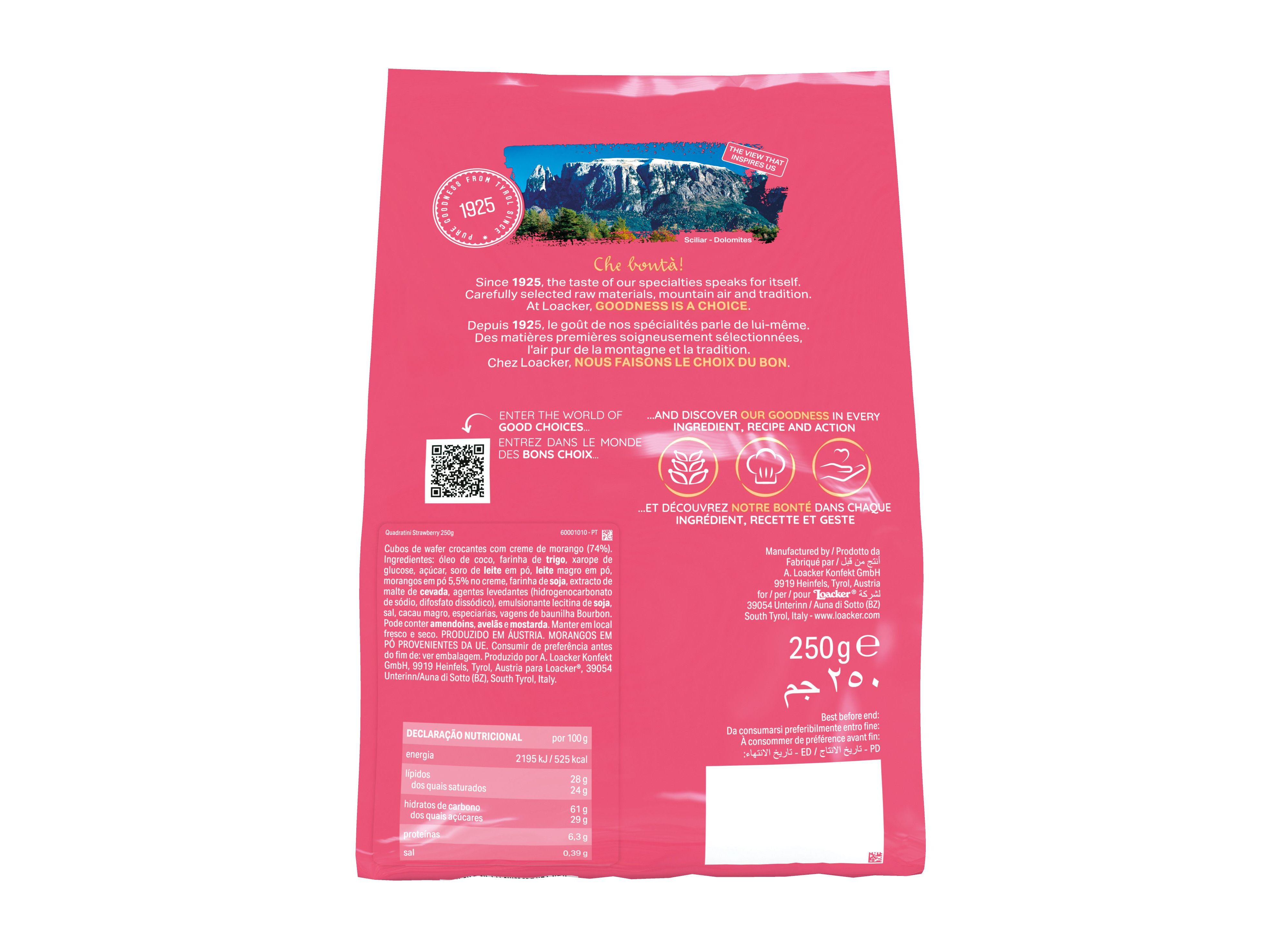 BOLACHAS WAFER LOACKER QUADRATINI MORANGO 250G image number 1