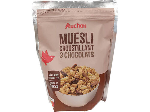 CEREAIS AUCHAN CROUSTY 3 CHOCOLATES 450G image number 0