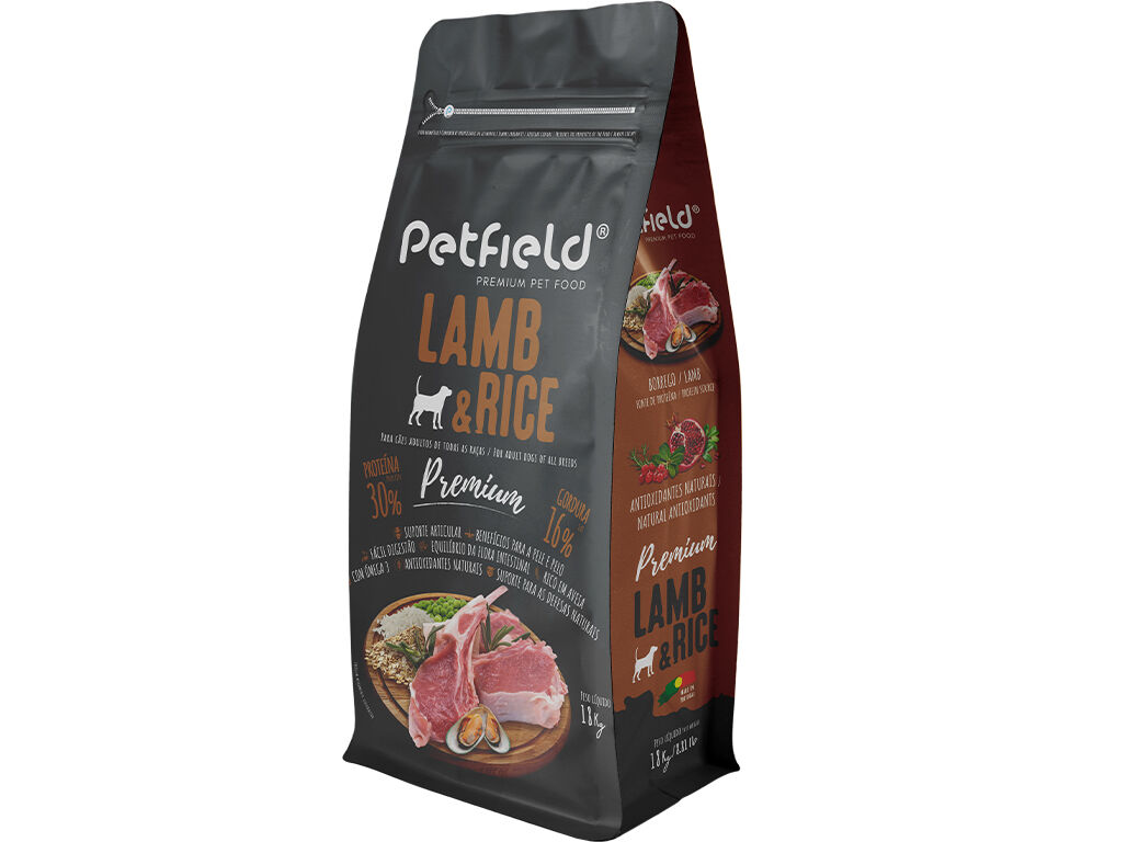 RA&Ccedil;&Atilde;O C&Atilde;O PETFIELD PREMIUM BORREGO/ARROZ 18KG