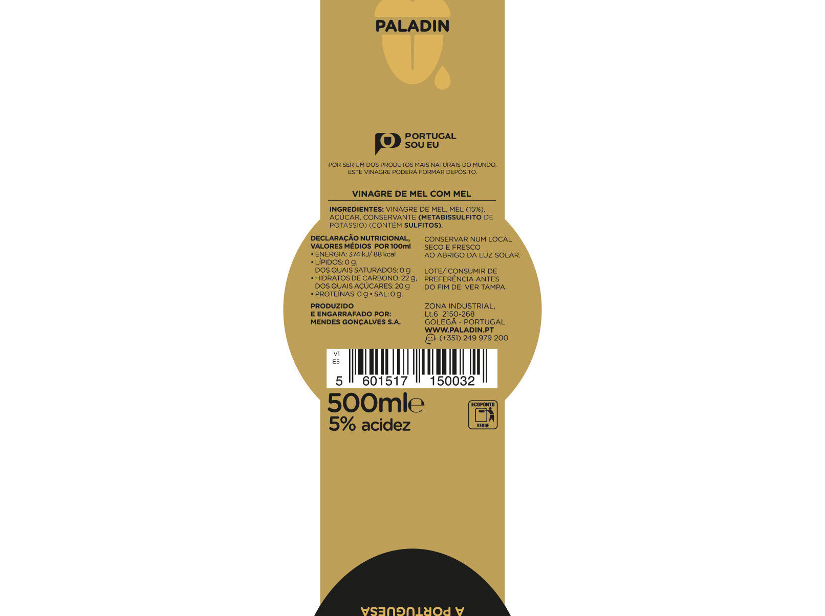 VINAGRE PALADIN DE MEL 500ML image number 1