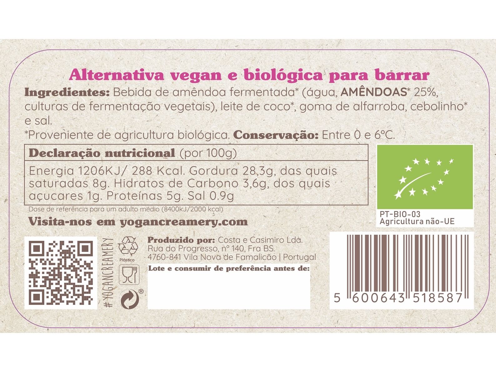 CREME DE AMENDOA YOGAN COM CEBOLINHO VEGAN BIO 150G image number 1