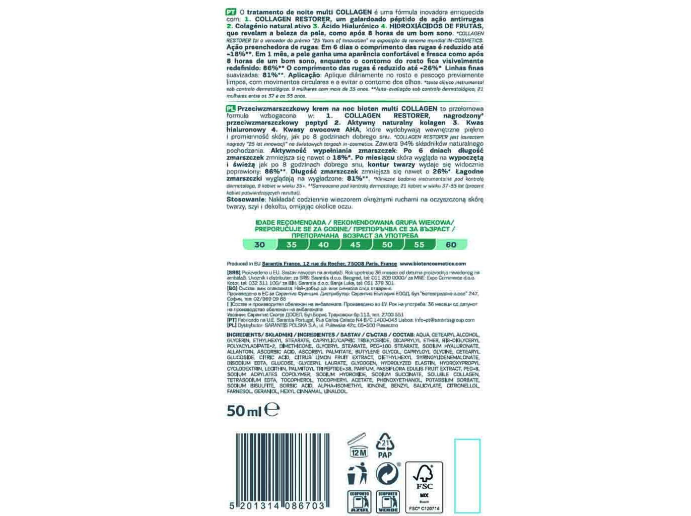 CREME BIOTEN NOITE ANTI RUGAS MULTICOL 3 D 50ML image number 1