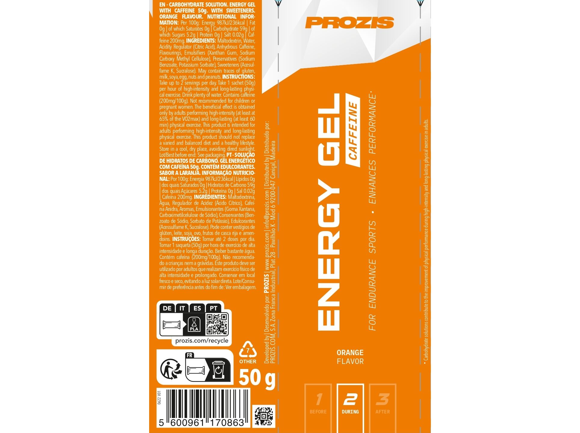ENERGY GEL PROZIS LARANJA+ CAFFEINE 50G image number 3