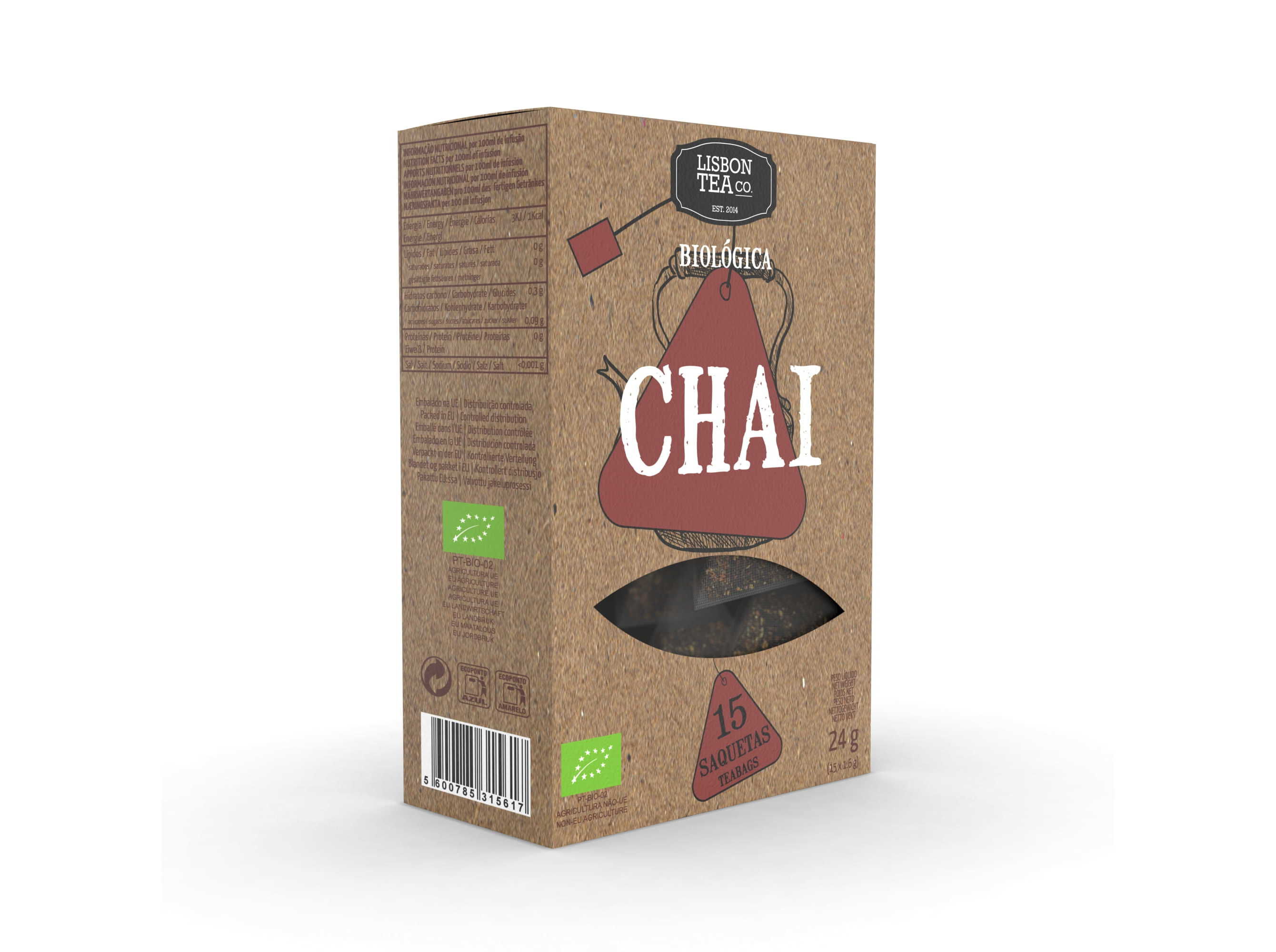 CH&Aacute; LISBON TEA CO. PRETO CHAI BIO 15 SAQUETAS image number 0