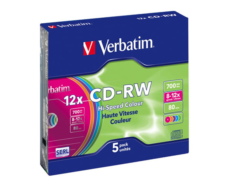 CD- RW VERBATIM COLOR SLIM PACK5