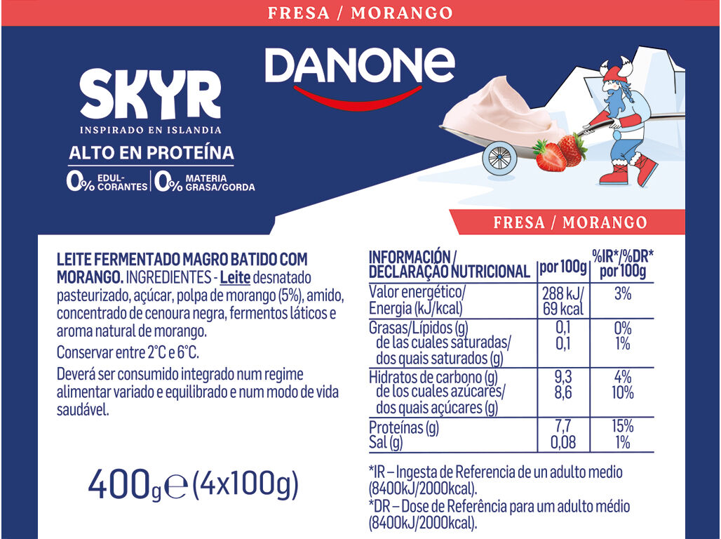 IOGURTE PROTEINA DANONE SKYR MORANGO 100GX4 image number 1