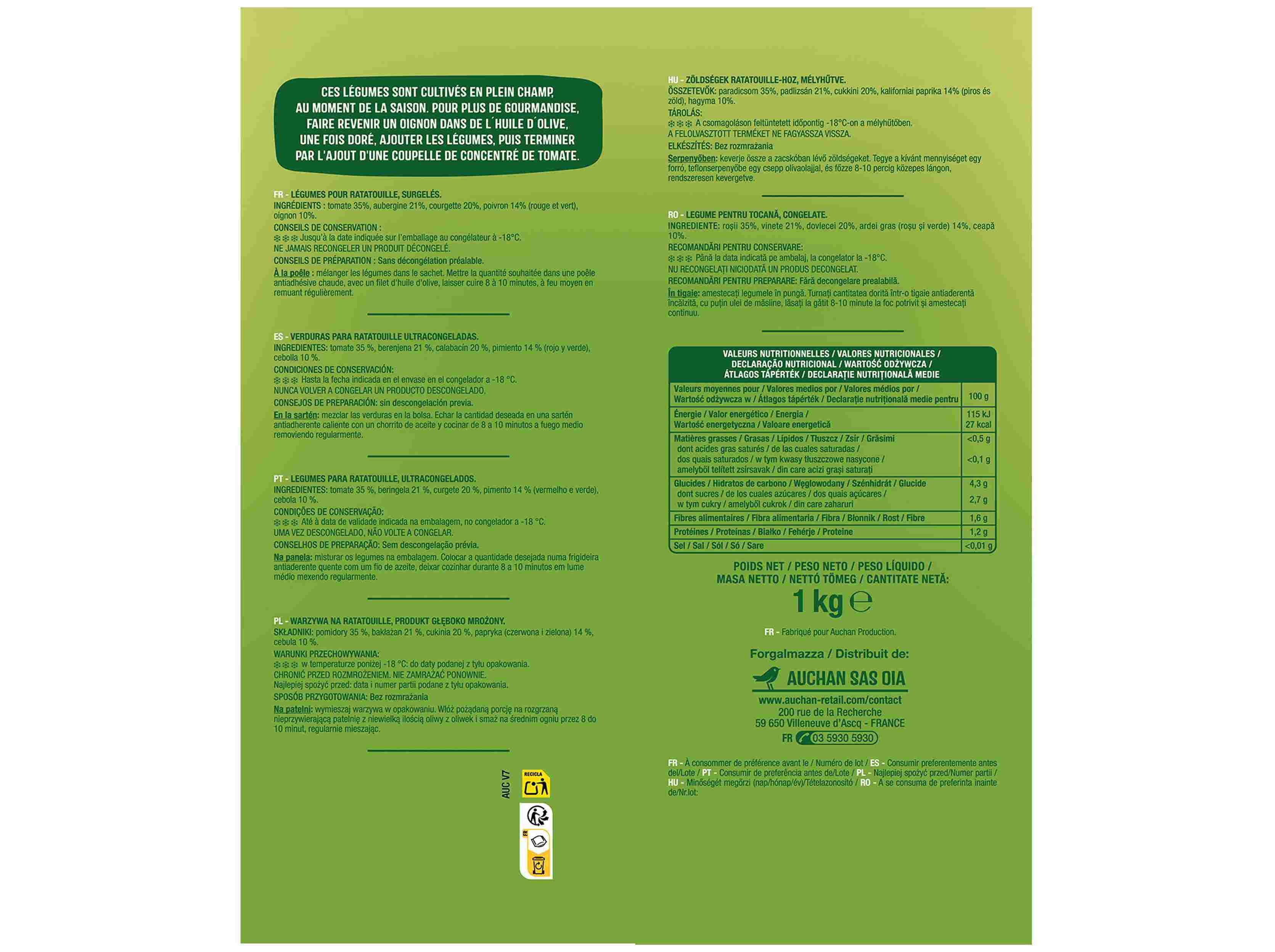 LEGUMES AUCHAN PARA RATATOUILLE 1KG image number 1