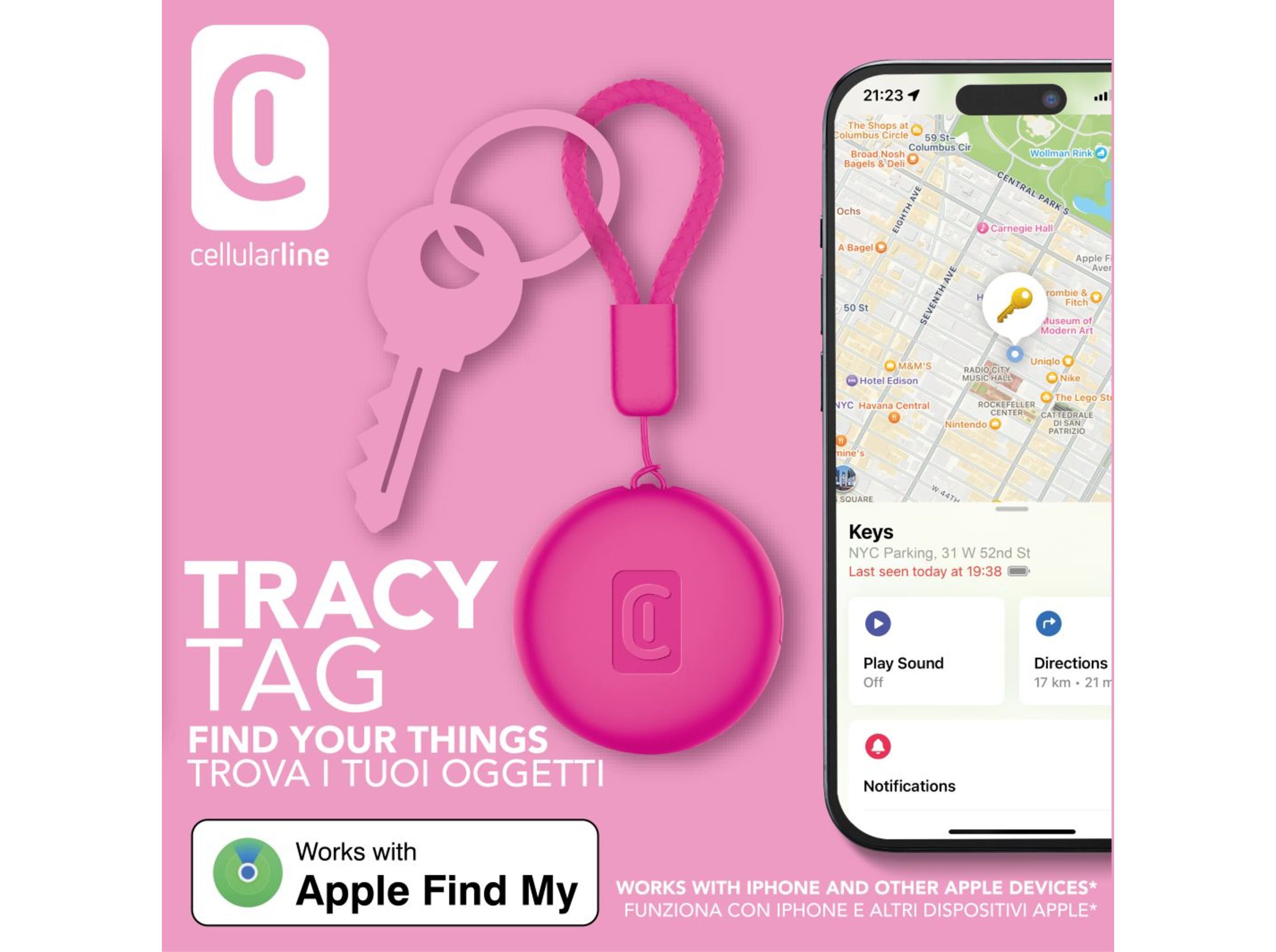LOCALIZADOR CELLULARLINE TRACY TAG IOS ROSA image number 1