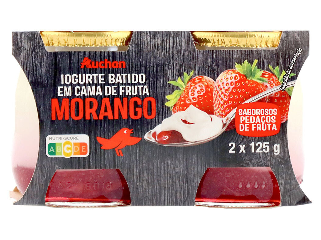 IOGURTE CREMOSO VIDRO AUCHAN COM PEDA&Ccedil;OS MORANGO 2X125G image number 0