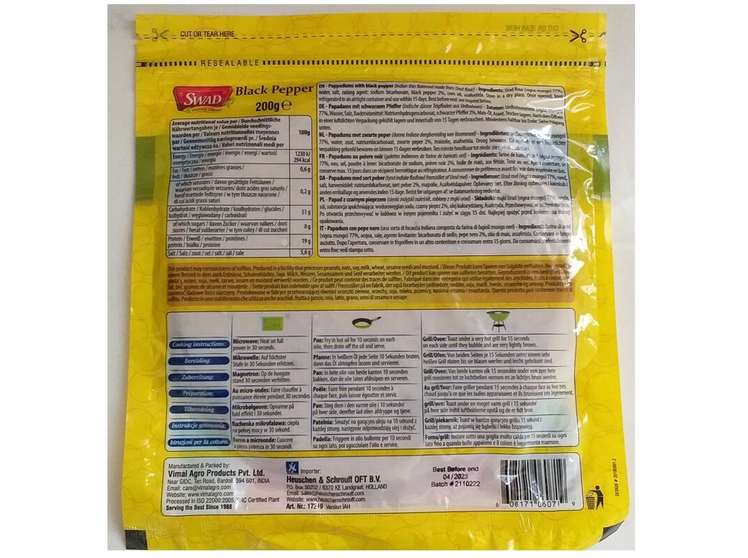 PAPPADUM SWAD DE PIMENTA PRETA 200G image number 1