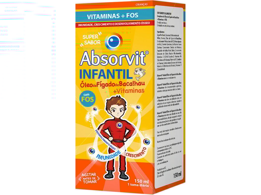SUPLEMENTO ABSORVIT INFANTIL &Oacute;LEO FIGADO BACALHAU 150ML