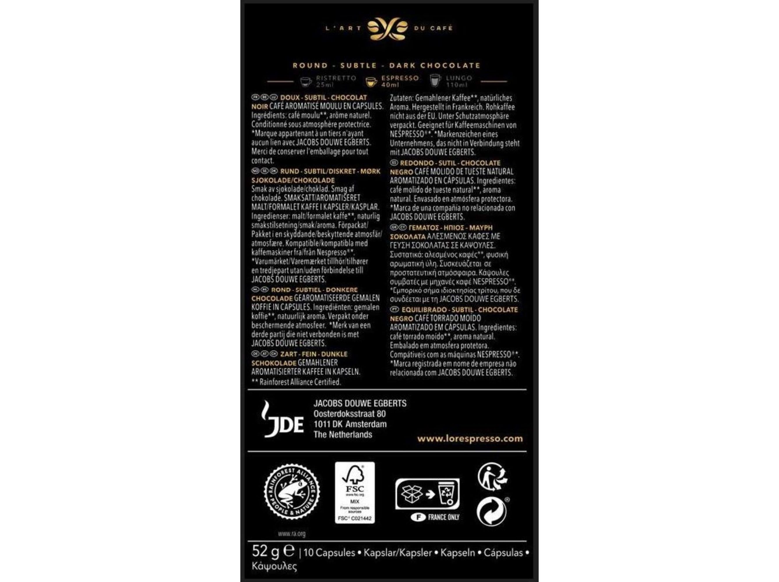 C&Aacute;PSULAS DE CAF&Eacute; L'OR CHOCOLATE COMP SIST NSP 10 UN image number 2