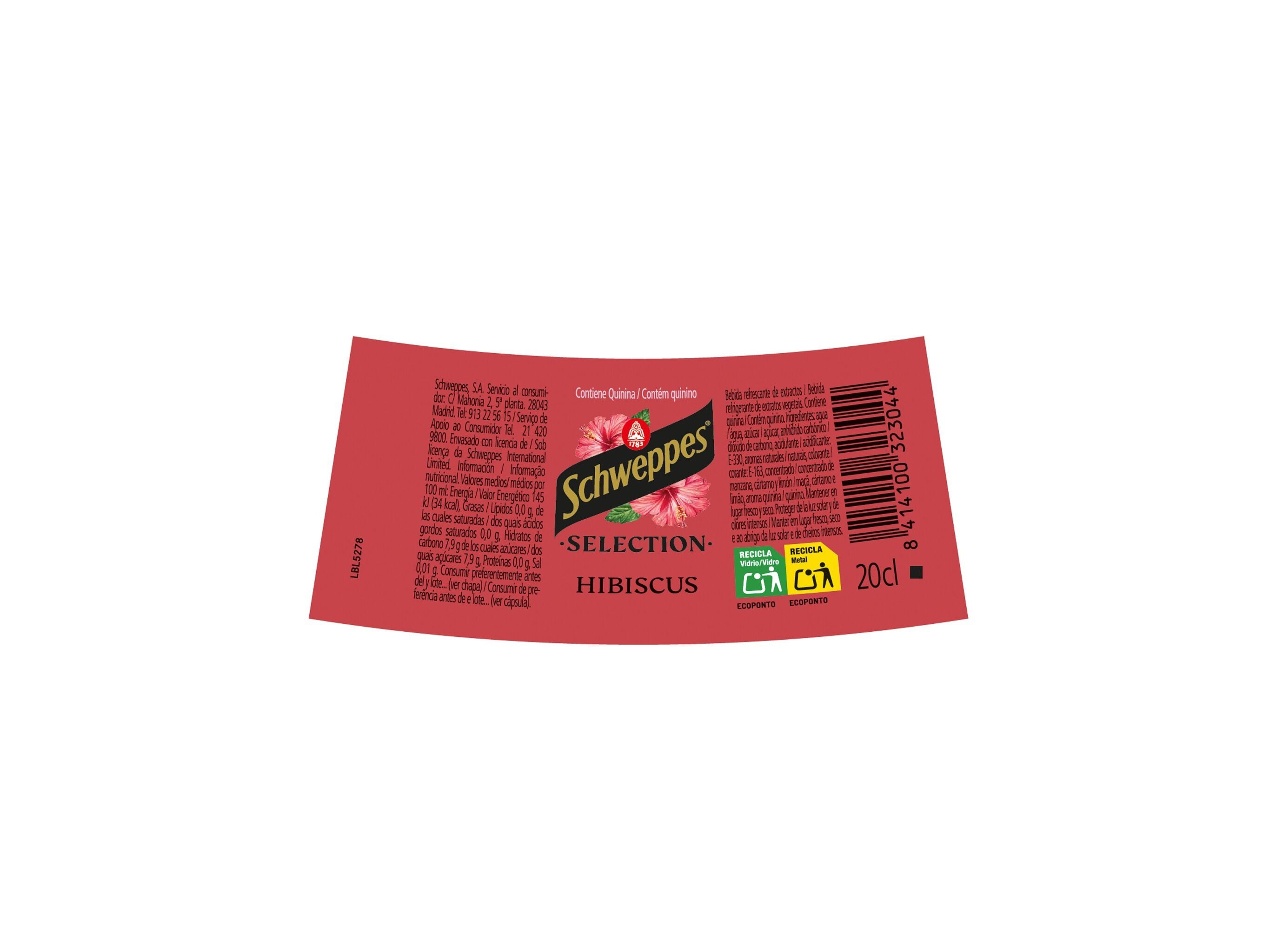 &Aacute;GUA SCHWEPPES T&Oacute;NICA PREMIUM HIBISCUS 0.20L image number 1