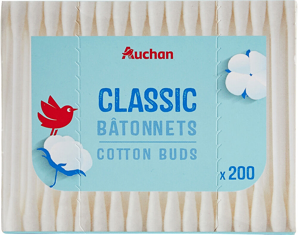 COTONETES AUCHAN CAIXA ALGOD&Atilde;O COM CABO PAPEL 200UN