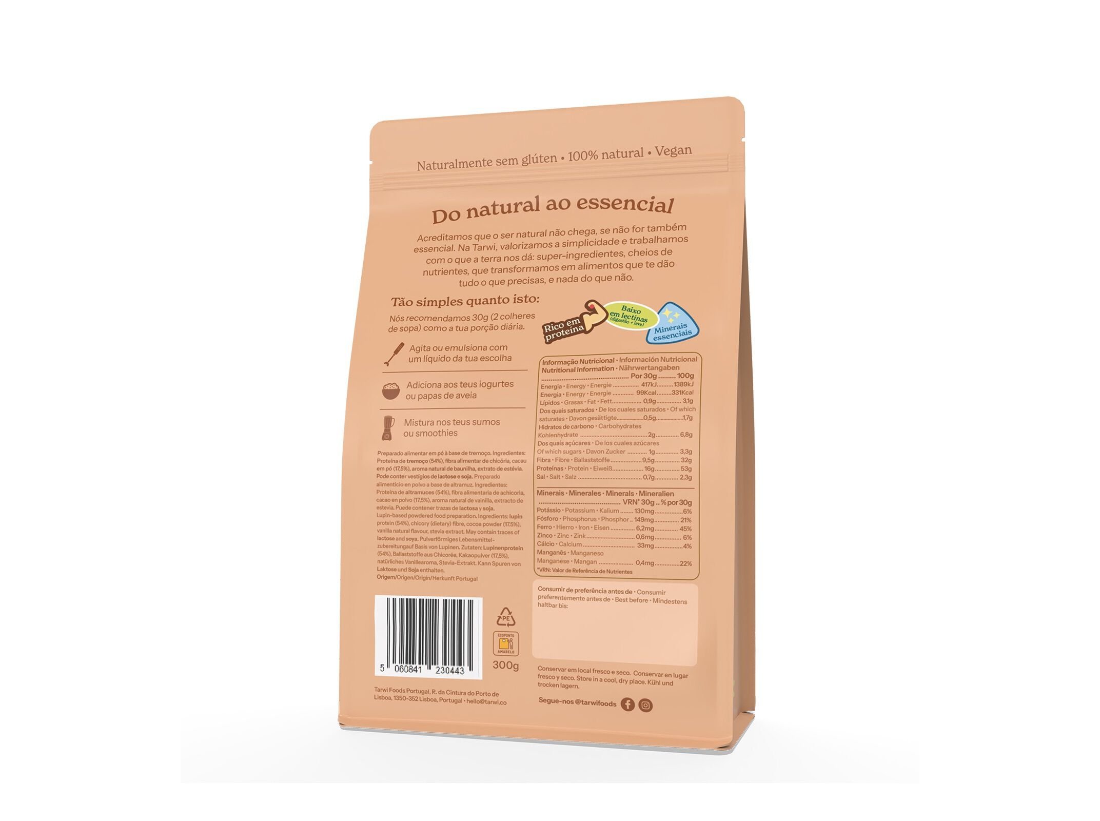 PROTEINA VEGAN TARWI CACAU 300G image number 1