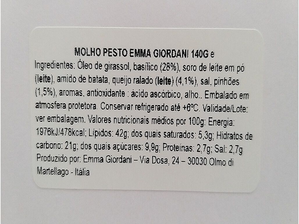 MOLHO EMMA GIORDANI PESTO 140G image number 1