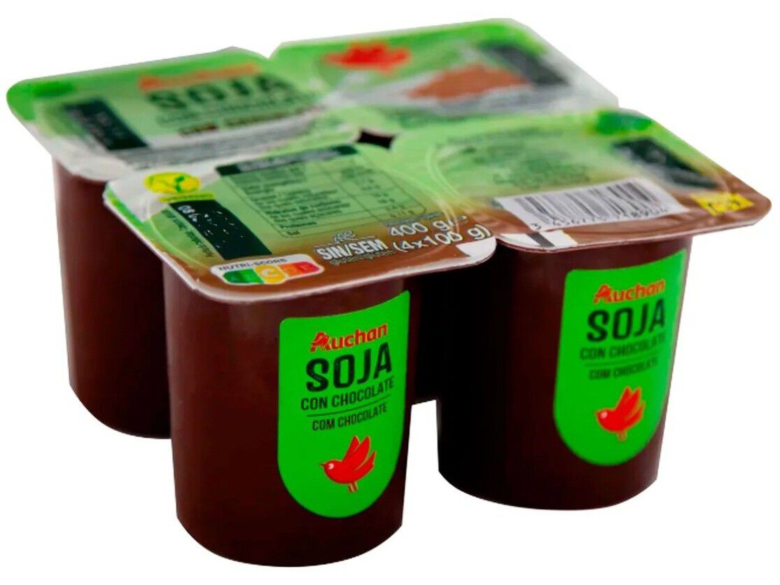 SOBREMESA SOJA AUCHAN CHOCOLATE SEM GL&Uacute;TEN 4X100G