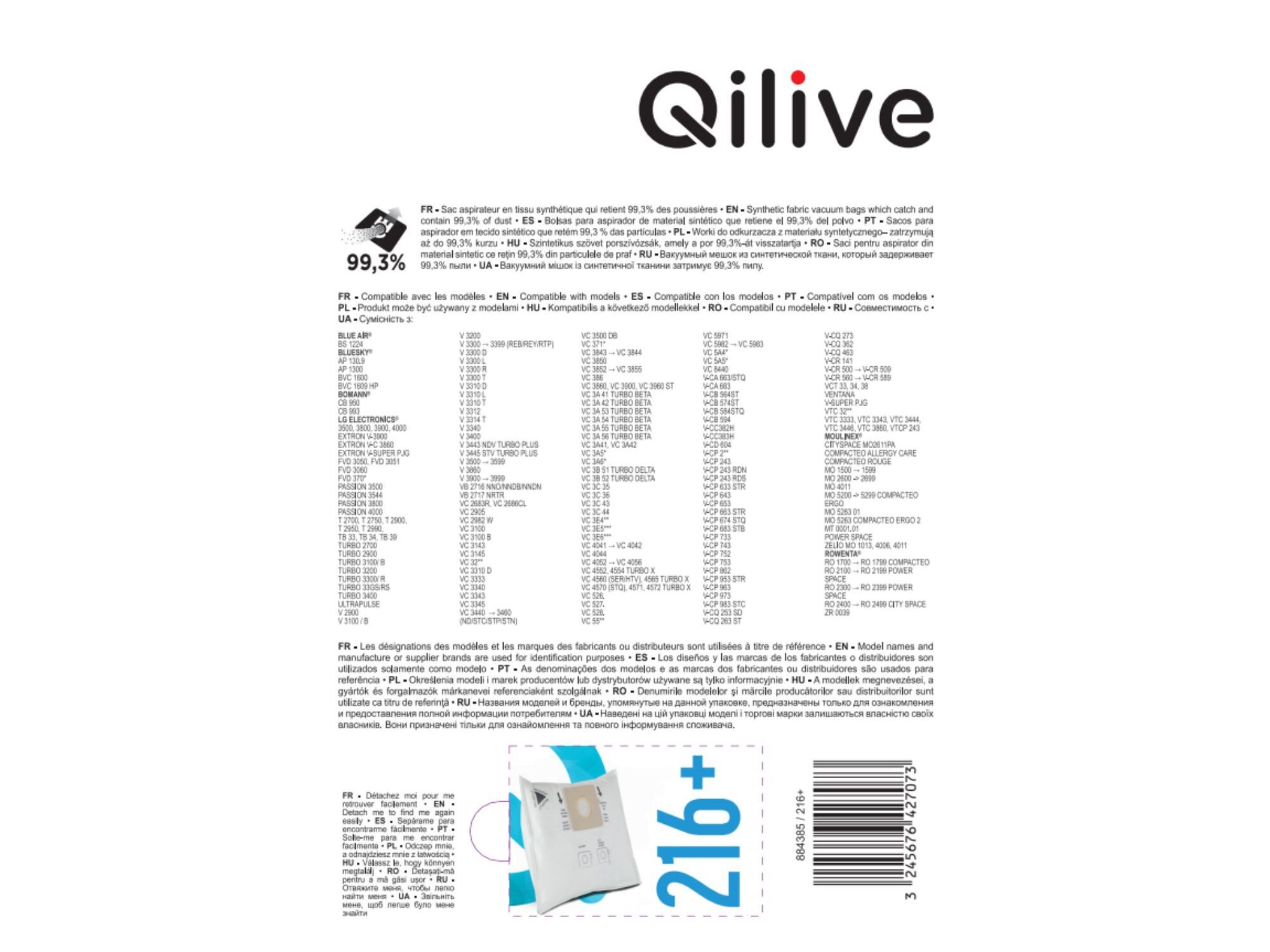 SACOS DE ASPIRADOR QILIVE 216+ PACK 4 image number 2