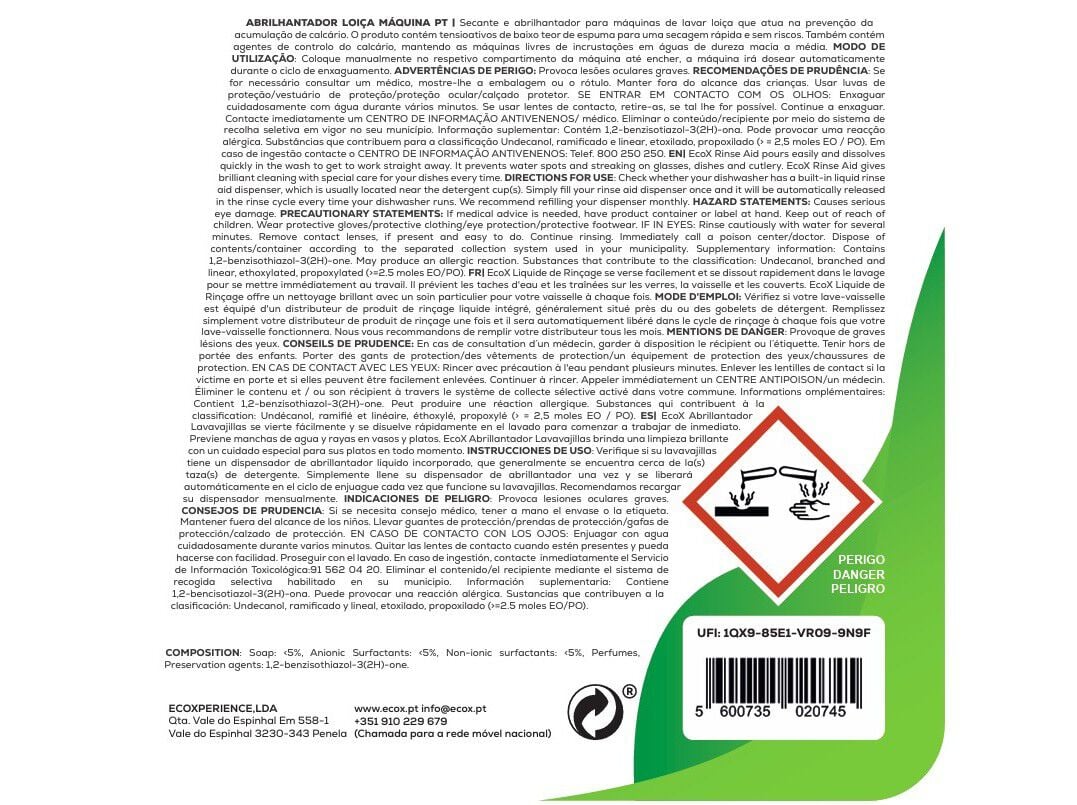 ABRILHANTADOR LOI&Ccedil;A ECOX M&Aacute;QUINA 850ML image number 1