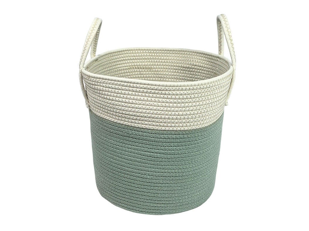 CESTO DE ALGOD&Atilde;O ACTUEL VERDE/BRANCO DIAM35X32CM