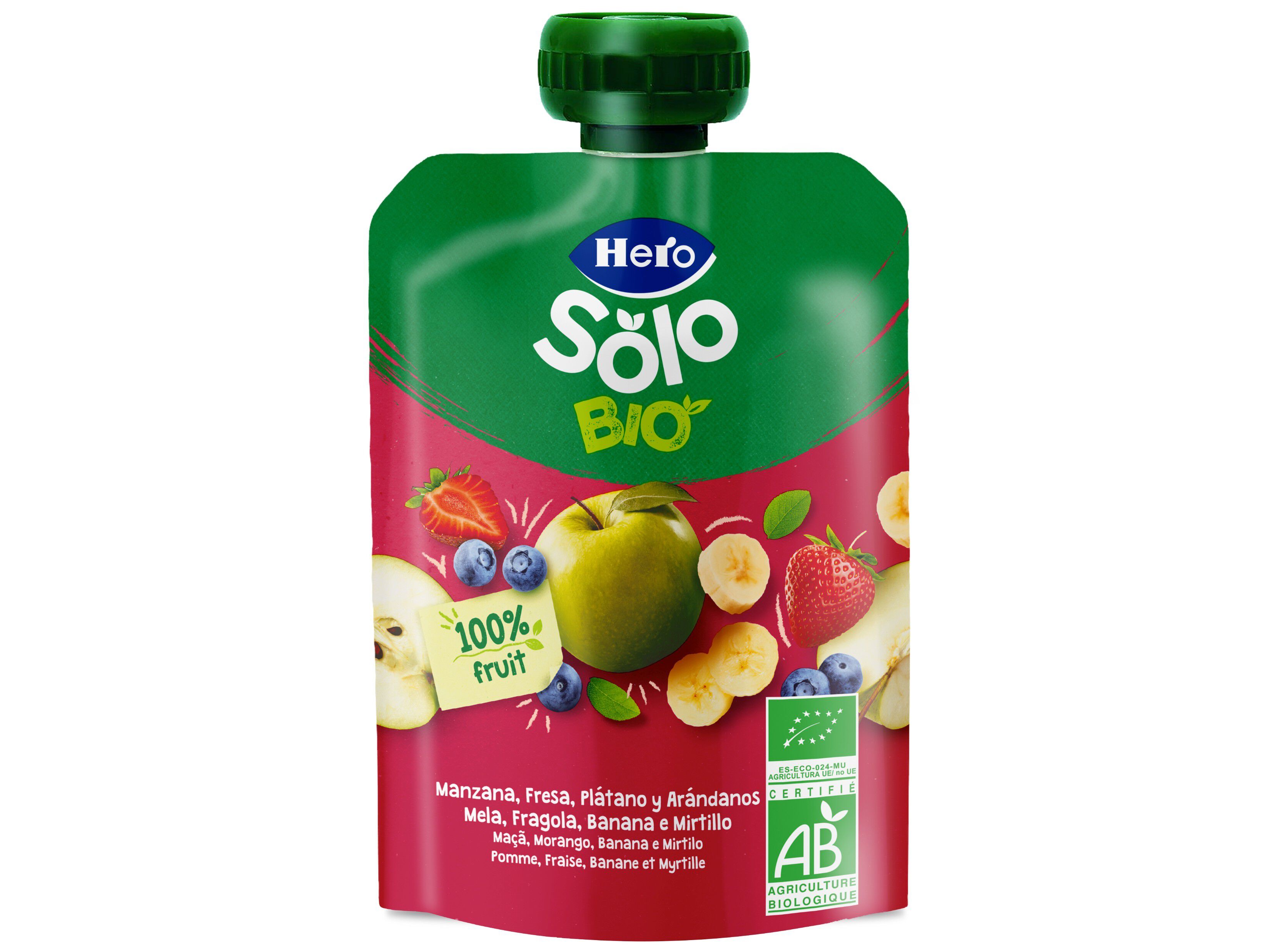 SAQUETA FRUTA HERO SOLO BIO MA&Atilde;&Atilde; MORANG0 BANANA E MIRTILO 100G image number 0