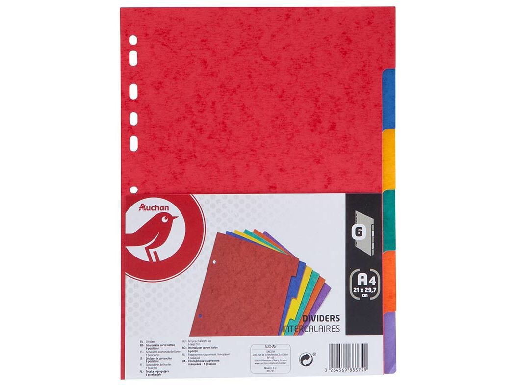 SEPARADORES A4 AUCHAN EM CART&Atilde;O 6 POSI&Ccedil;&Otilde;ES