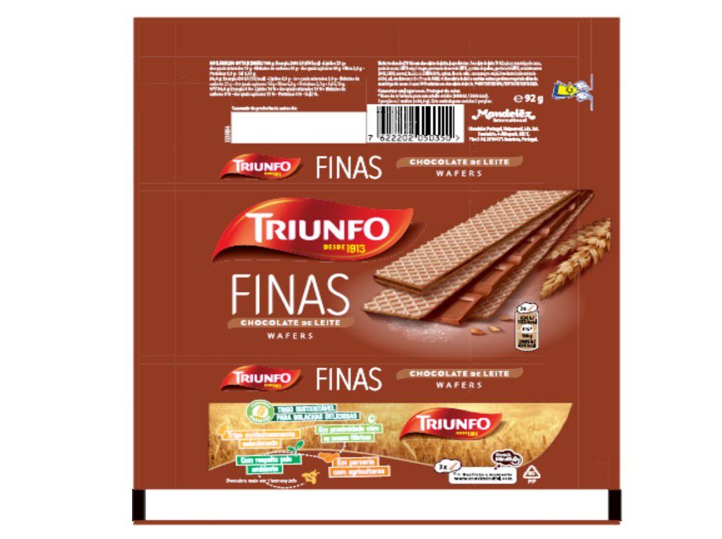 WAFFERS TRIUNFO FINAS CHOCOLATE LEITE 92 G image number 1