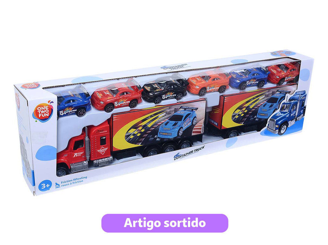CAMI&Atilde;O REBOQUE DE FRIC&Ccedil;&Atilde;O COM 6 CARRINHOS ONE TWO FUN MODELOS SORTIDOS image number 4