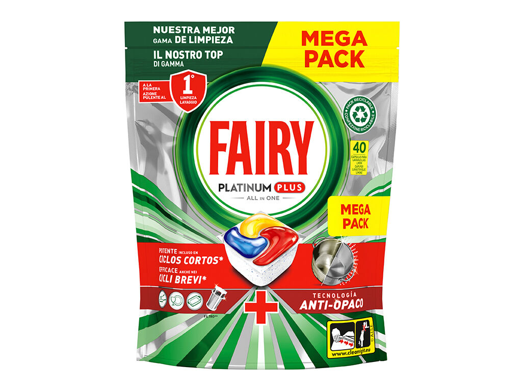DETERGENTE LOI&Ccedil;A M&Aacute;QUINA FAIRY PLATINUM PLUS LIMAO 40 PASTILHAS