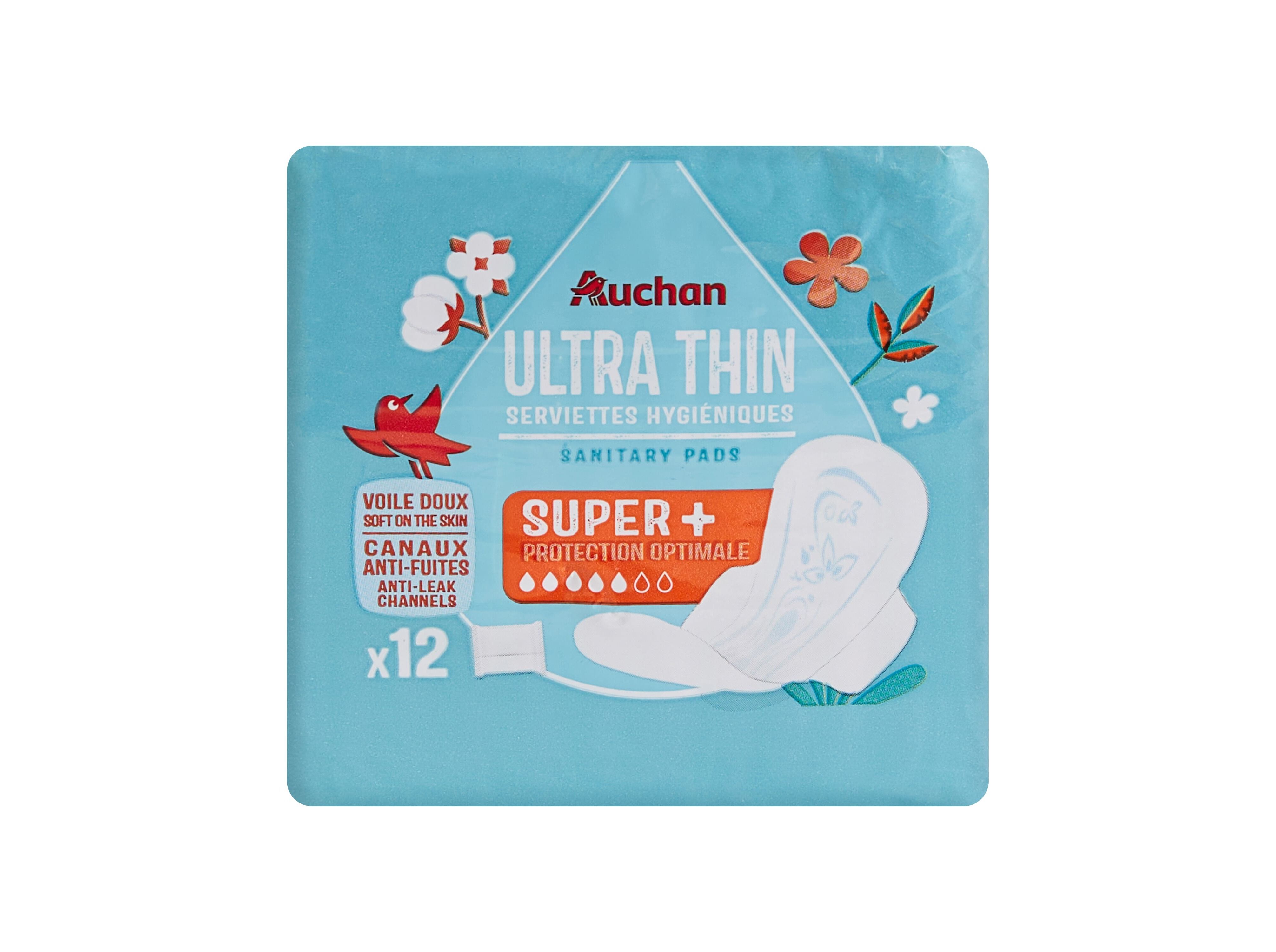 PENSOS HIGI&Eacute;NICOS AUCHAN ULTRA FINO SUPER COM ABAS BOLSA 12UN