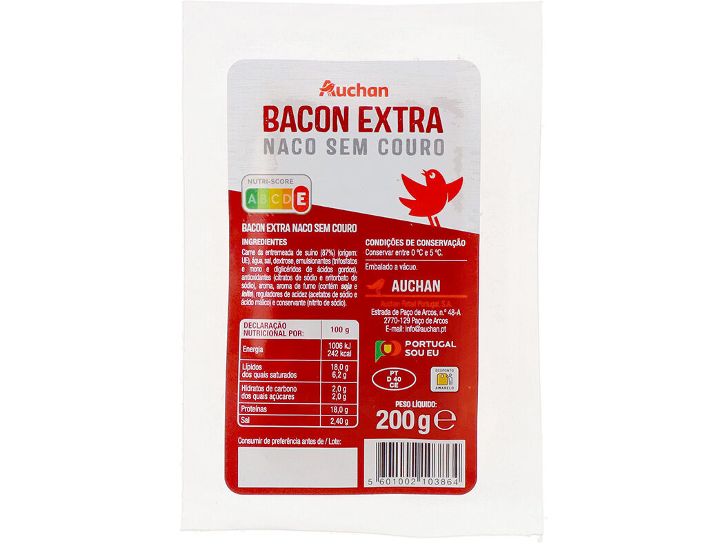 BACON EXTRA AUCHAN NACO SEM COURO 200G