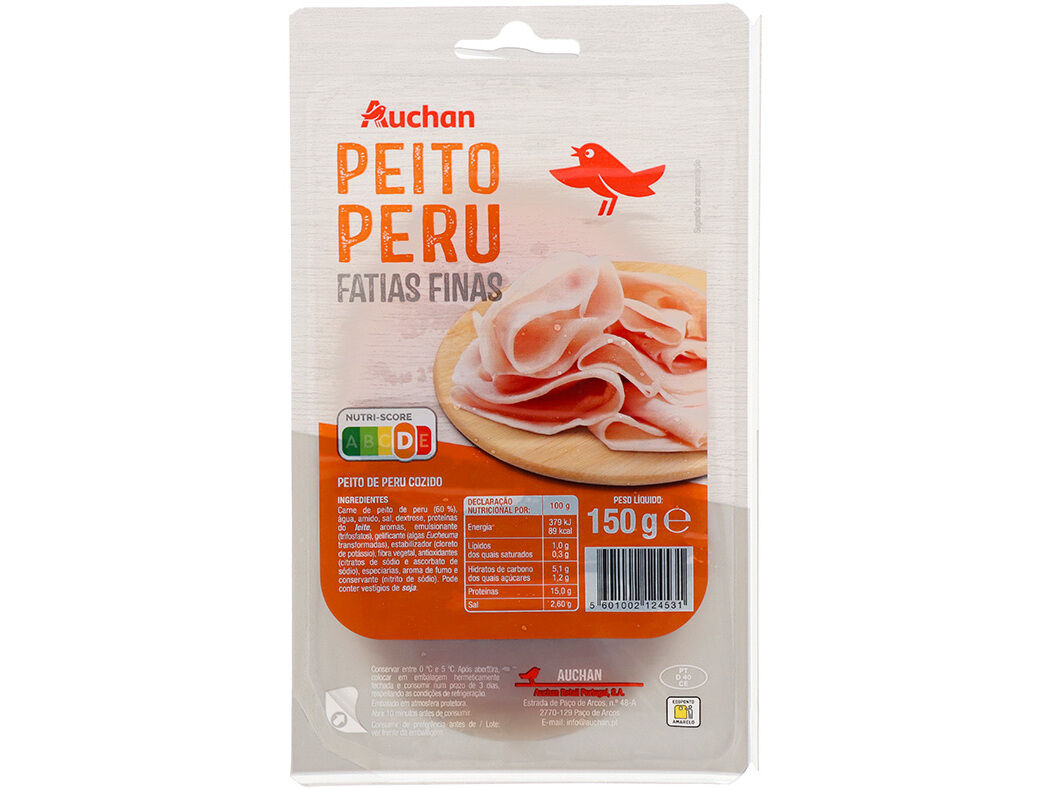 FIAMBRE DE PEITO PER&Uacute; AUCHAN FATIAS FINAS 150G
