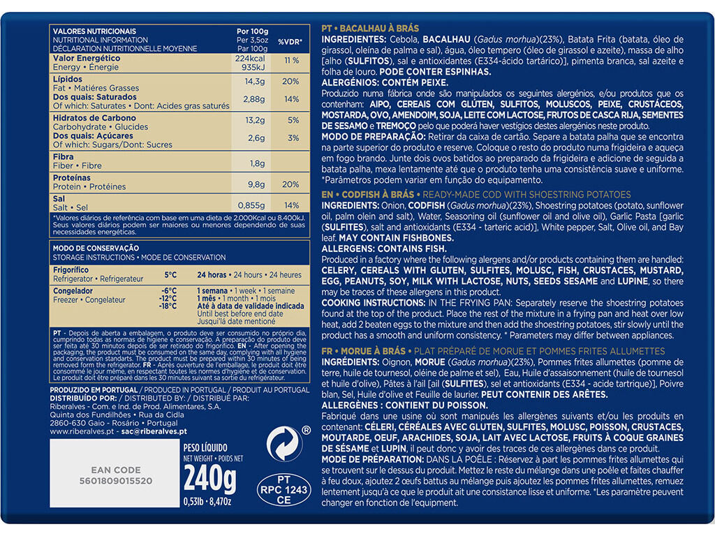 BACALHAU &Agrave; BR&Aacute;S RIBERALVES 240G image number 1