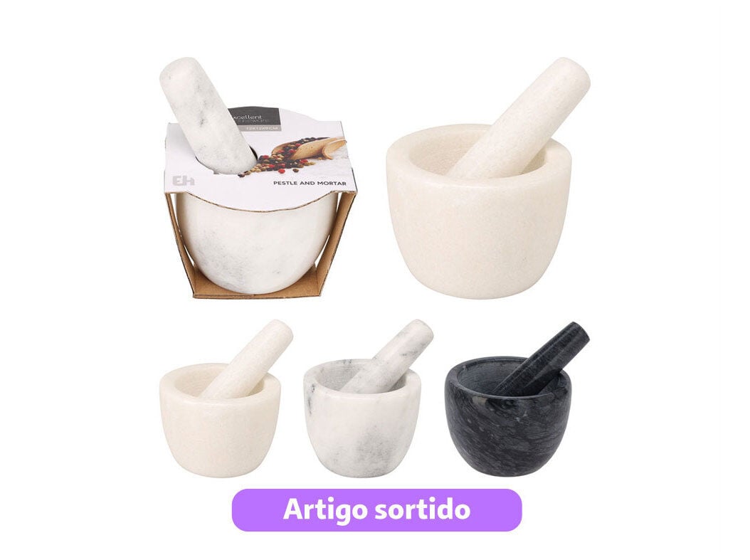 ALMOFARIZ COM PIL&Atilde;O M&Aacute;RMORE 12X12X9CM CORES SORTIDAS