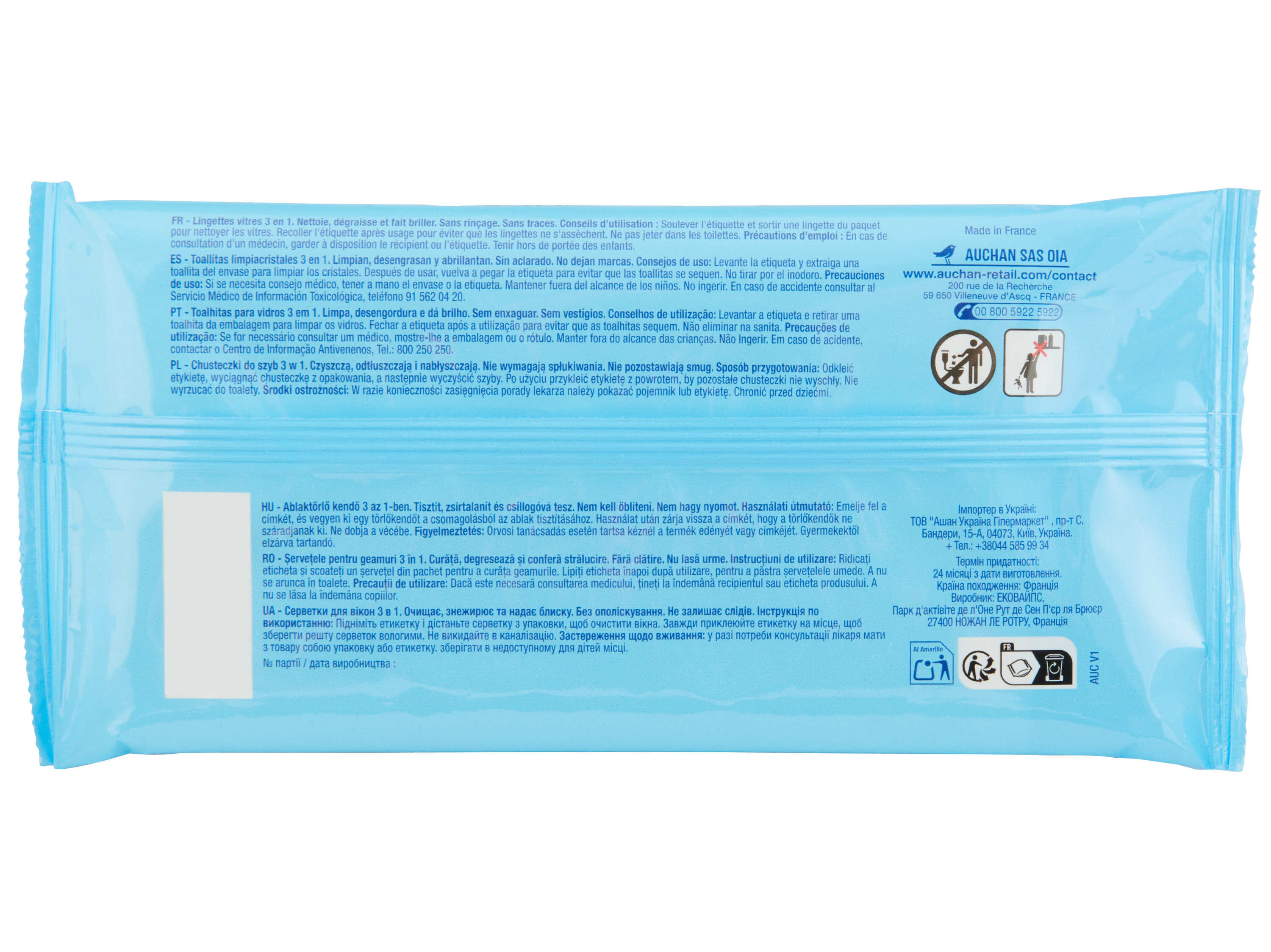 TOALHITAS AUCHAN LIMPA VIDROS 3EM1 20UN image number 1