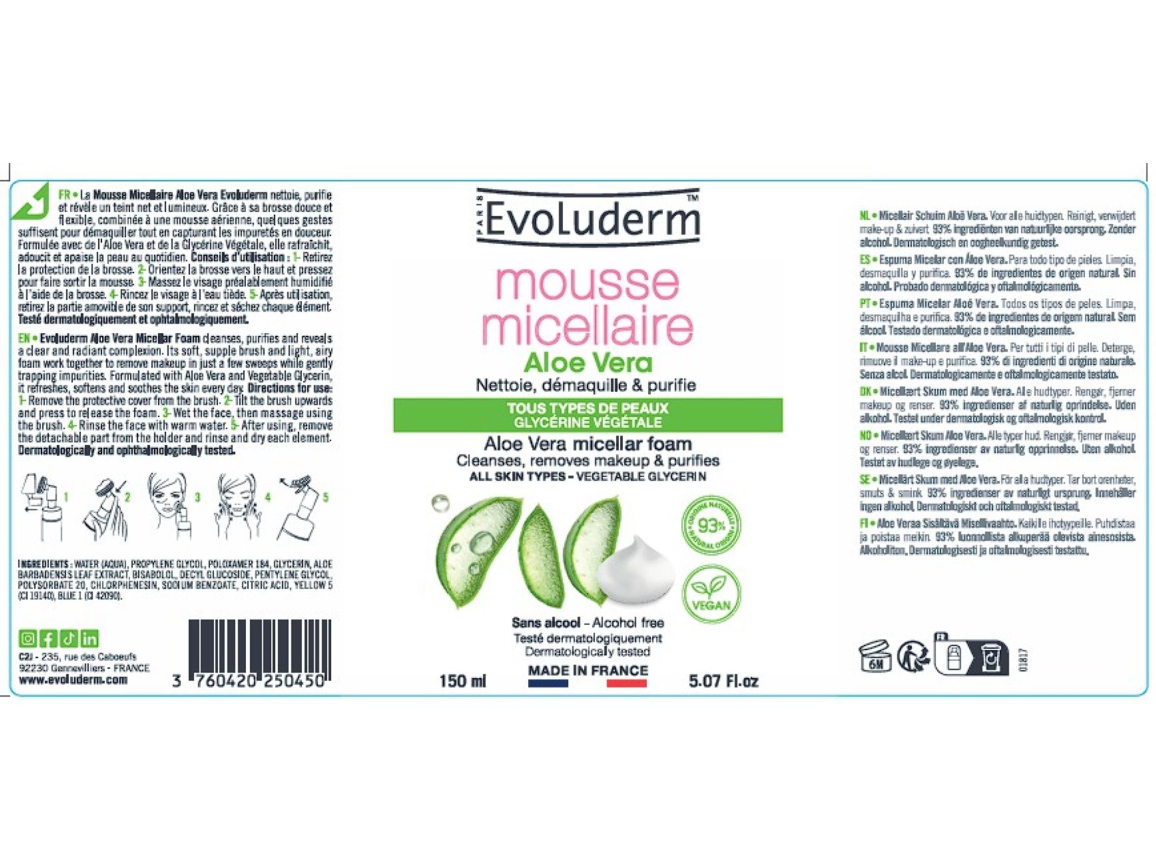 MOUSSE DE LIMPEZA EVOLUDERM ALOE VERA ESCOVA 150 ML image number 1