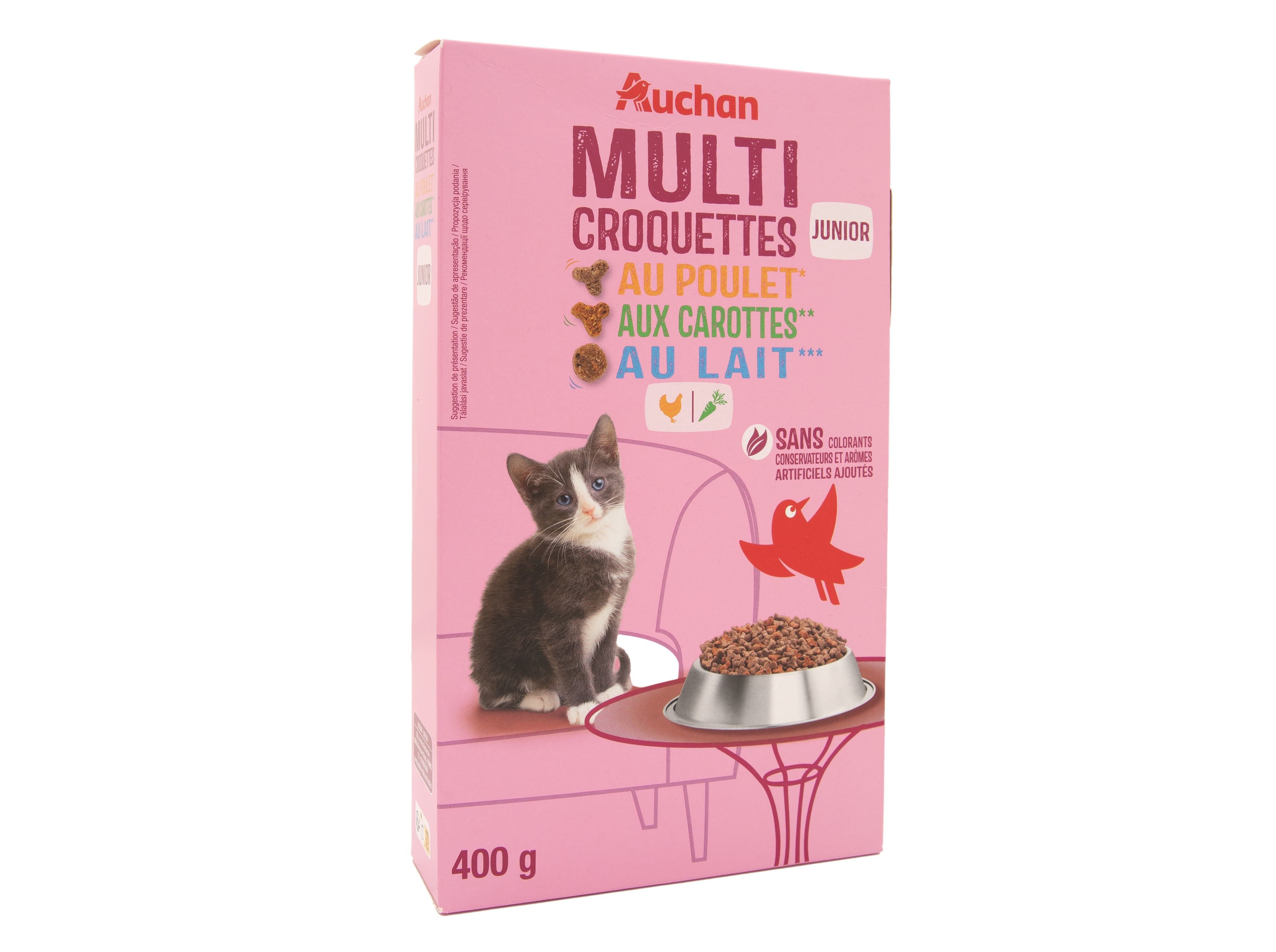 RA&Ccedil;&Atilde;O PARA GATO J&Uacute;NIOR AUCHAN COM FRANGO COM CENOURA E COM LEITE 400G image number 1