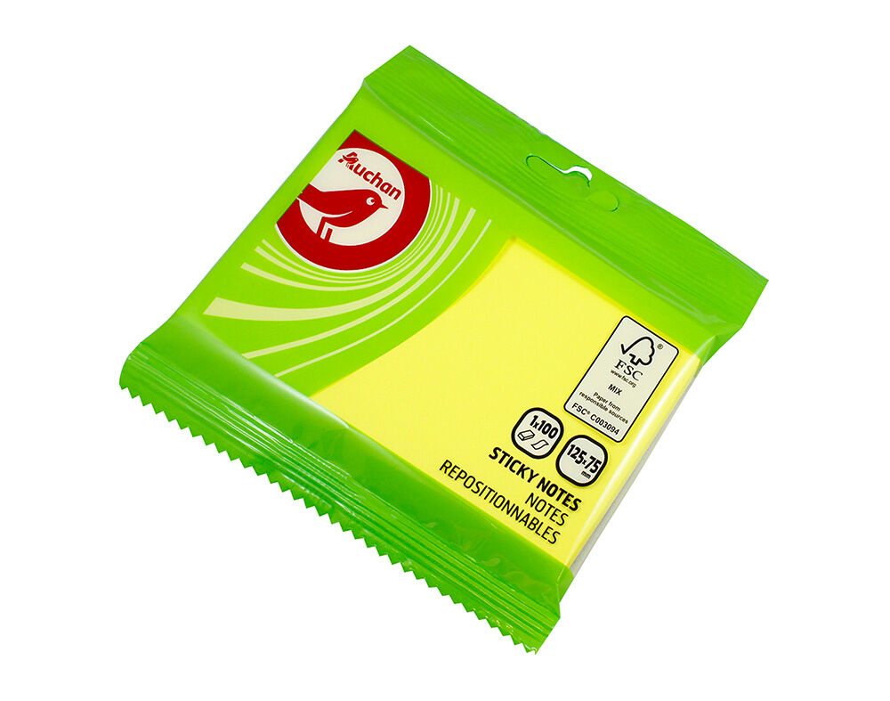 FOLHAS AUTOCOLANTES AUCHAN AMARELO NEON 100 FOLHAS