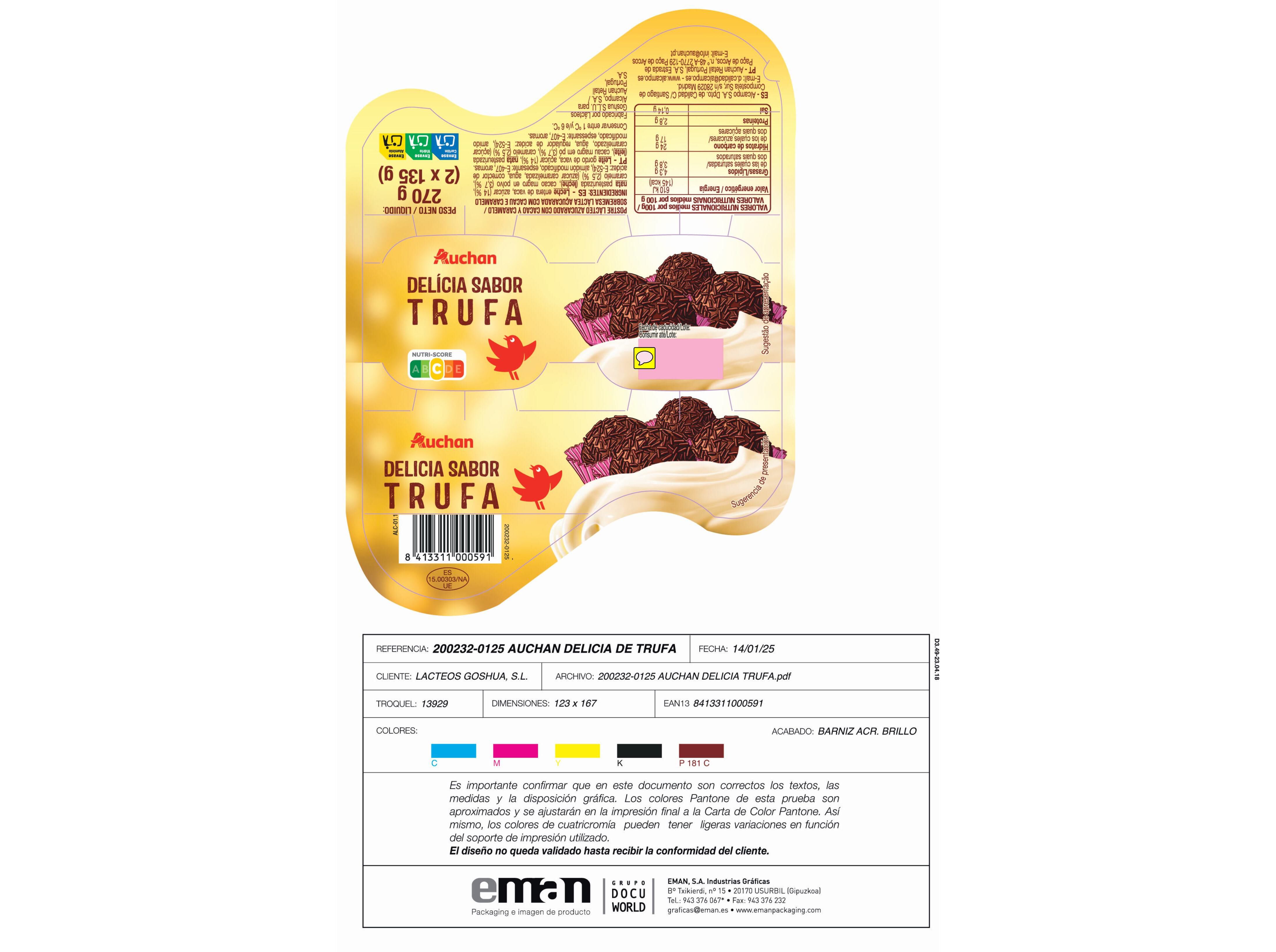SOBREMESA TRUFA CHOCOLATE E CARAMELO AUCHAN 2X135G image number 1